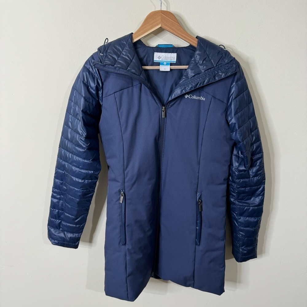 Columbia Blue Hooded Fenn Ridge Puffer Mid Jacket in Nocturnal Size XS - Picture 7 of 7